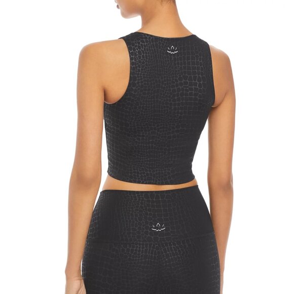 Beyond Yoga Embossed Croc Square Neck Cropped Tank Top Black Size XS - Picture 2 of 6